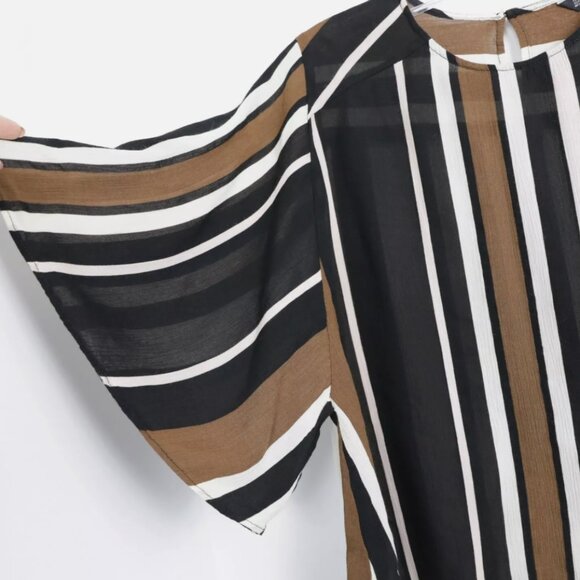 Zara Striped Short Sleeve Chiffon Blouse W/Flutter Sleeve (Brown Vertical Strip) - Picture 2 of 6